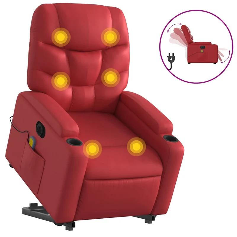 Fauteuil de relaxation fonction massage et inclinable fonction de levage électrique en PVC rouge DEC027854