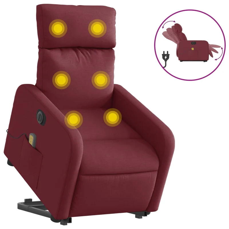 Fauteuil de relaxation fonction massage et inclinable en tissu rouge bordeaux DEC027846