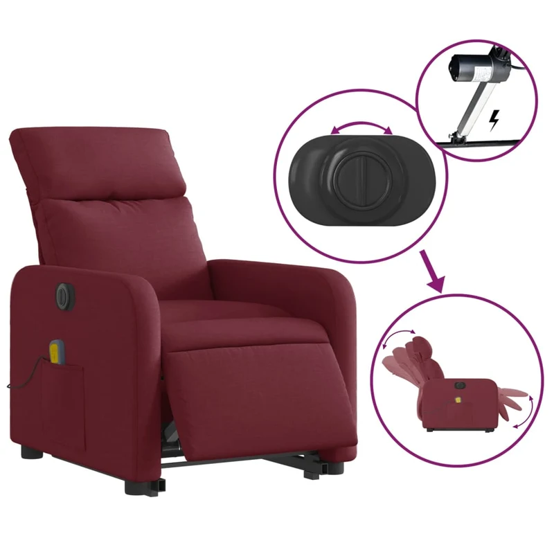 Fauteuil de relaxation fonction massage et inclinable en tissu rouge bordeaux DEC027846