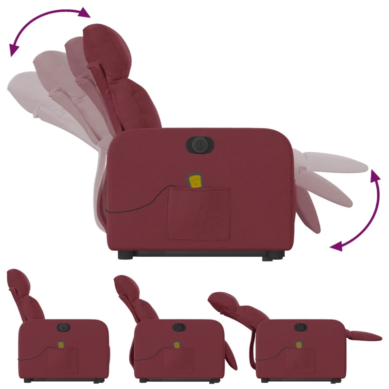 Fauteuil de relaxation fonction massage et inclinable en tissu rouge bordeaux DEC027846