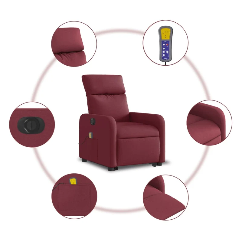 Fauteuil de relaxation fonction massage et inclinable en tissu rouge bordeaux DEC027846