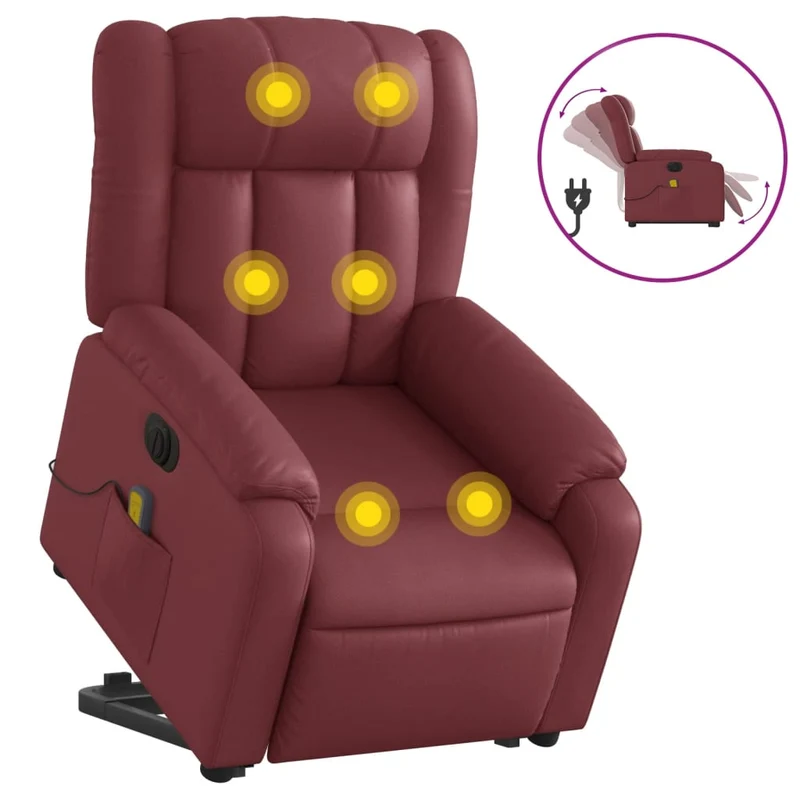 Fauteuil de relaxation fonction massage et inclinable levage électrique en PVC rouge bordeaux DEC027832