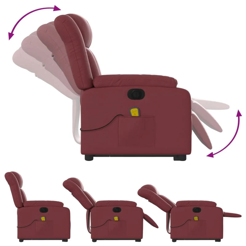 Fauteuil de relaxation fonction massage et inclinable levage électrique en PVC rouge bordeaux DEC027832