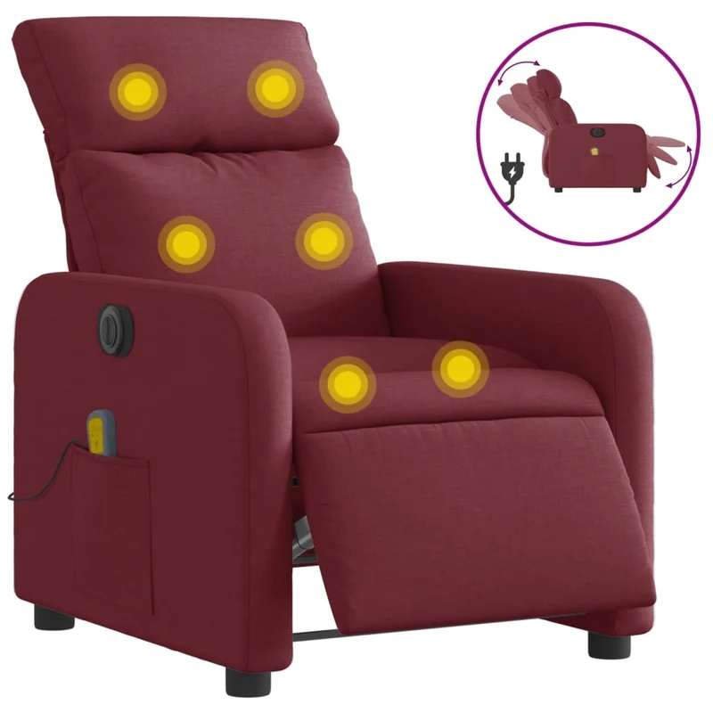 Fauteuil de relaxation TV fonction d'inclinaison électrique en tissu rouge bordeaux DEC027256