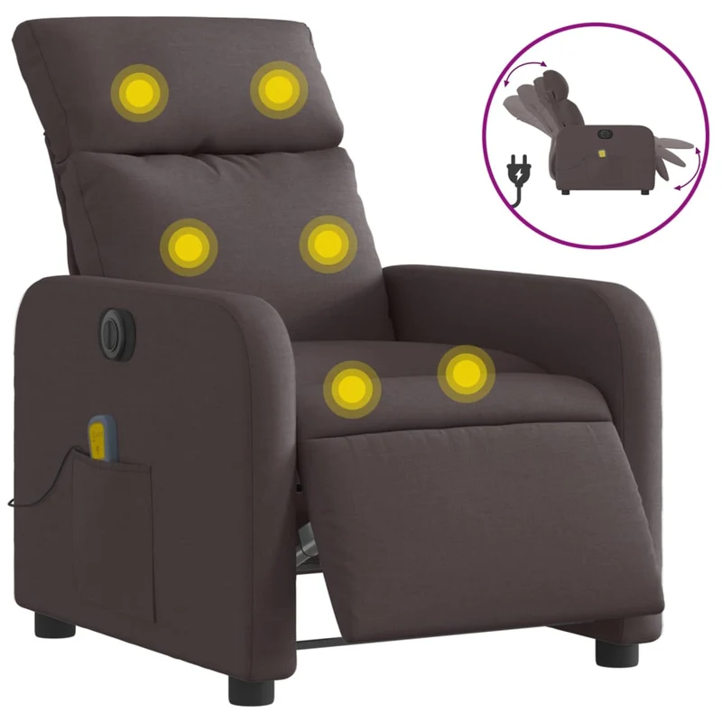 Fauteuil de relaxation TV fonction massage inclinable électrique marron foncé tissu brun DEC027191