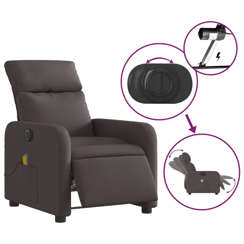 Fauteuil de relaxation TV fonction massage inclinable électrique marron foncé tissu brun DEC027191
