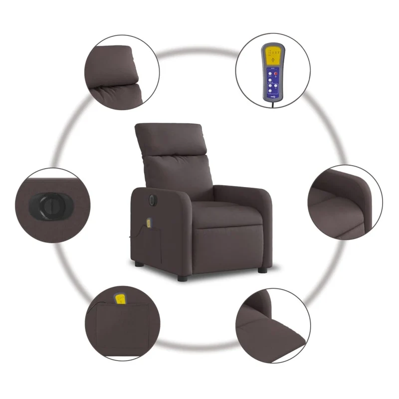 Fauteuil de relaxation TV fonction massage inclinable électrique marron foncé tissu brun DEC027191