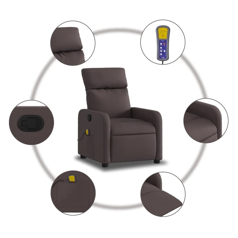 Fauteuil de relaxation TV fonction massage inclinable marron foncé tissu brun DEC026989