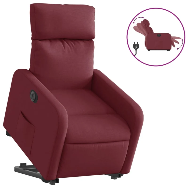 Fauteuil relax TV fonction de levage électrique très confortable en tissu rouge bordeaux DEC028542