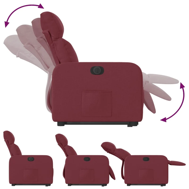 Fauteuil relax TV fonction de levage électrique très confortable en tissu rouge bordeaux DEC028542