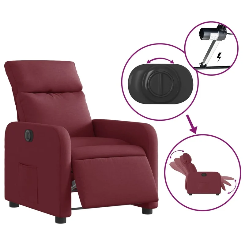 Fauteuil relax TV fonction d'inclinaison électrique très confortable en tissu rouge bordeaux DEC028541