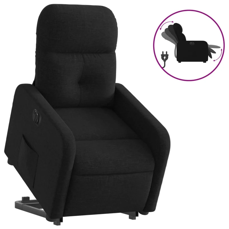 Fauteuil relax TV fonction de levage électrique très confortable en tissu noir DEC028489