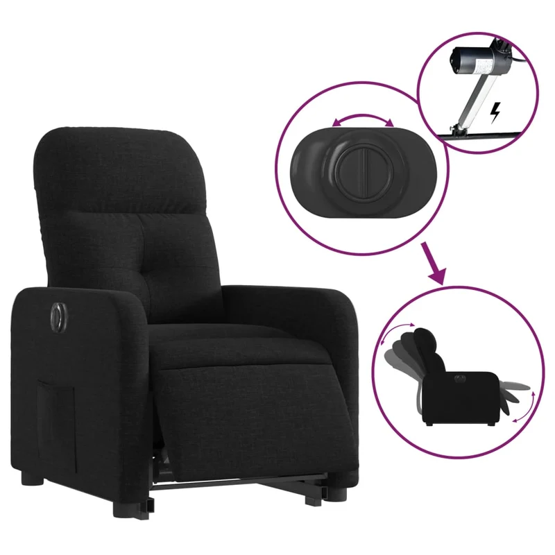 Fauteuil relax TV fonction de levage électrique très confortable en tissu noir DEC028489