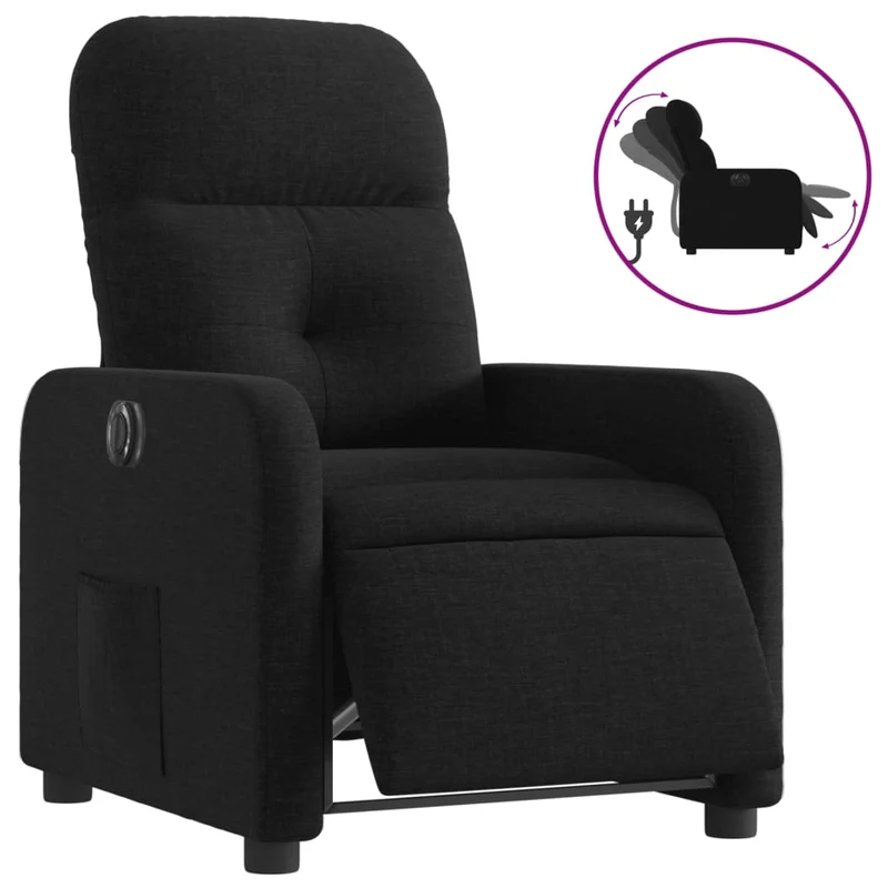 Fauteuil relax TV fonction d'inclinaison électrique très confortable en tissu noir DEC028488