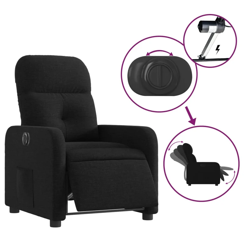 Fauteuil relax TV fonction d'inclinaison électrique très confortable en tissu noir DEC028488