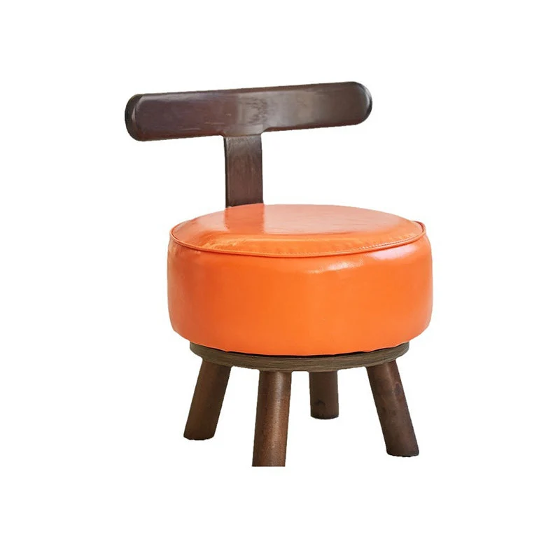 Contemporary Creative Round Faux Oil-Wax Leather Rubberwood Pine Footstool Backrest Armless For Living Room