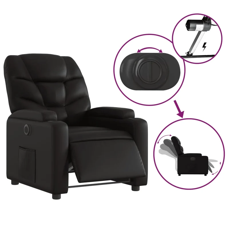 Fauteuil relax TV fonction d'inclinaison électrique très confortable en PVC noir DEC028466