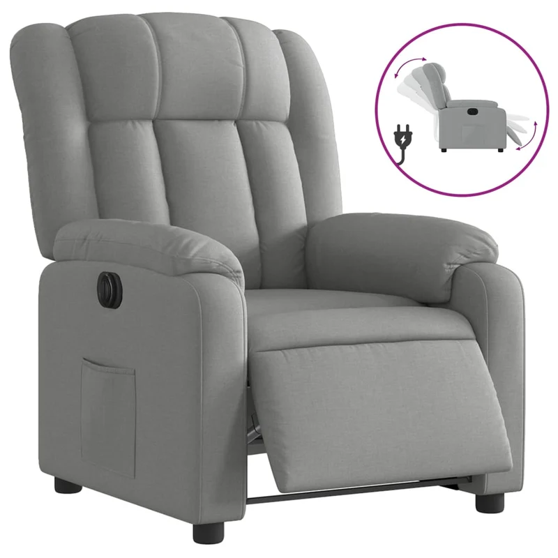 Fauteuil relax TV fonction d'inclinaison électrique très confortable en tissu gris clair DEC028327