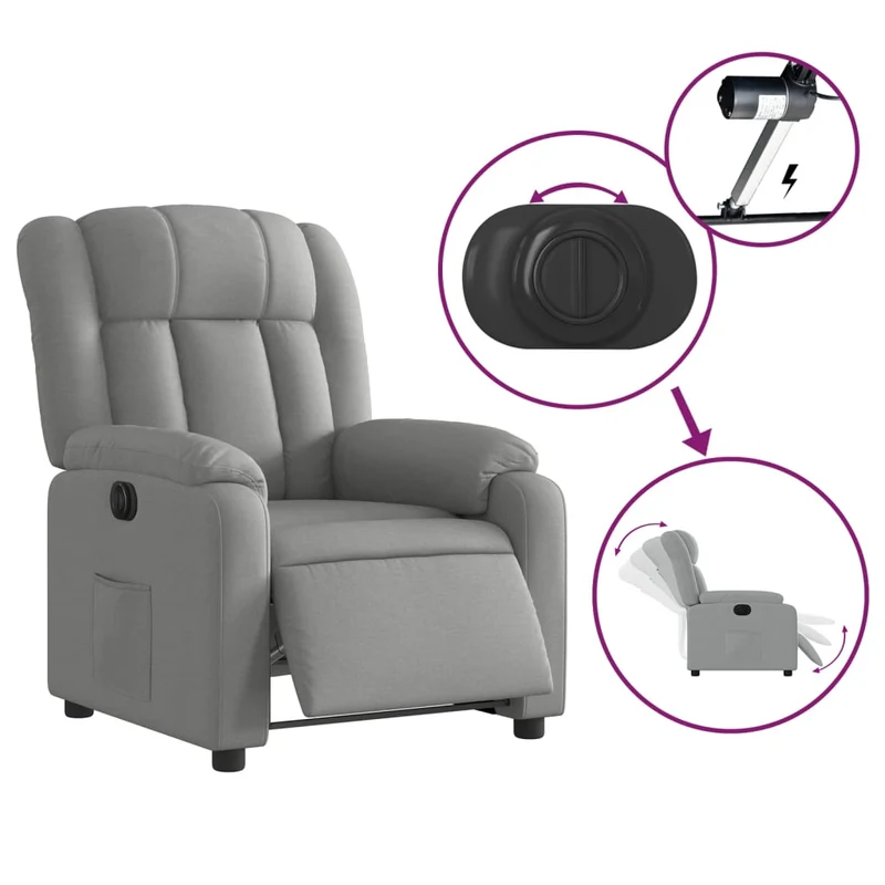Fauteuil relax TV fonction d'inclinaison électrique très confortable en tissu gris clair DEC028327