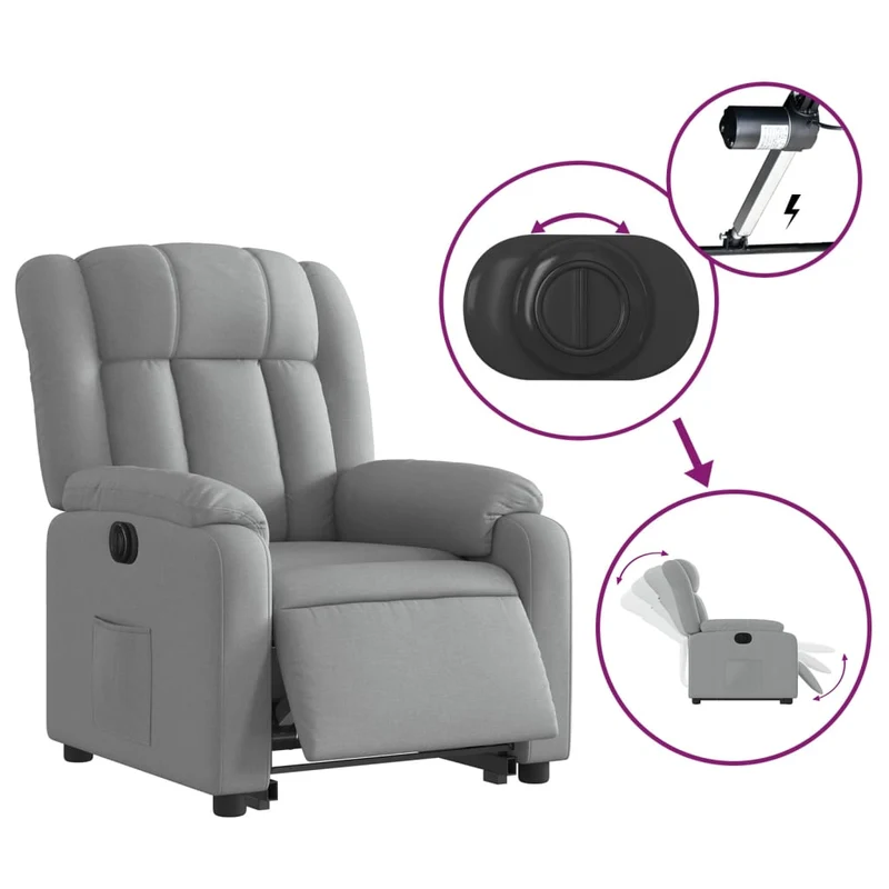 Fauteuil relax TV fonction de levage électrique très confortable en tissu gris clair DEC028321