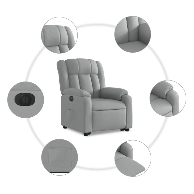 Fauteuil relax TV fonction de levage électrique très confortable en tissu gris clair DEC028321