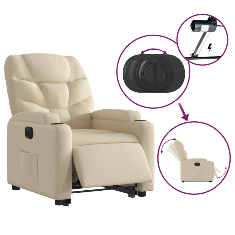 Fauteuil relax TV fonction de levage électrique très confortable en tissu crème DEC028285
