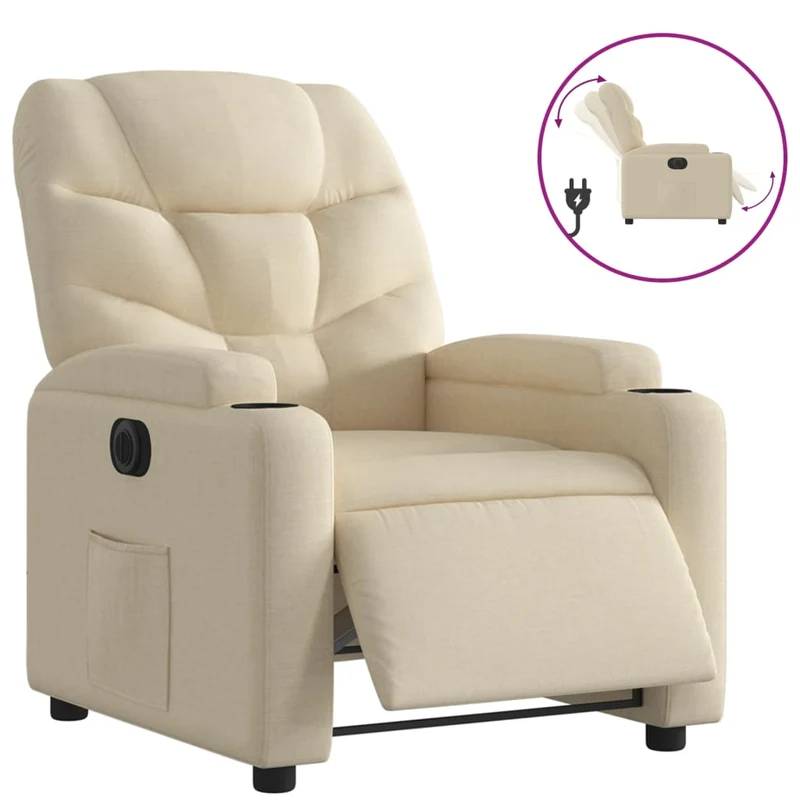 Fauteuil relax TV fonction d'inclinaison électrique très confortable en tissu crème DEC028274