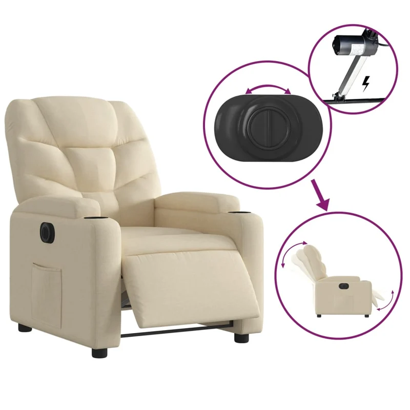 Fauteuil relax TV fonction d'inclinaison électrique très confortable en tissu crème DEC028274