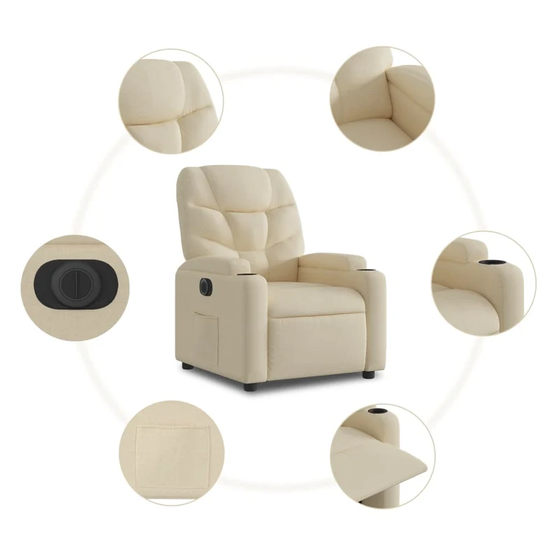 Fauteuil relax TV fonction d'inclinaison électrique très confortable en tissu crème DEC028274