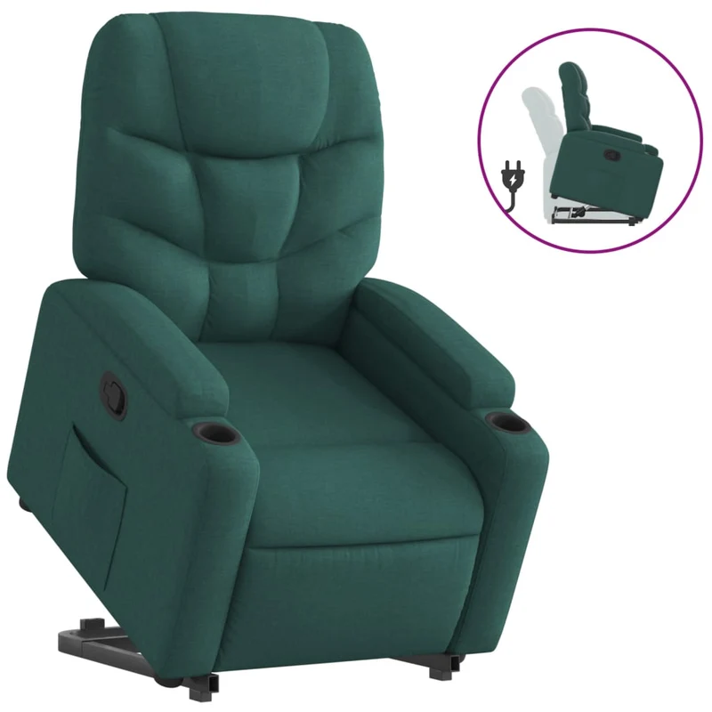 Fauteuil relax TV rembourrage confortable fonction de levage électrique en tissu vert foncé DEC028228