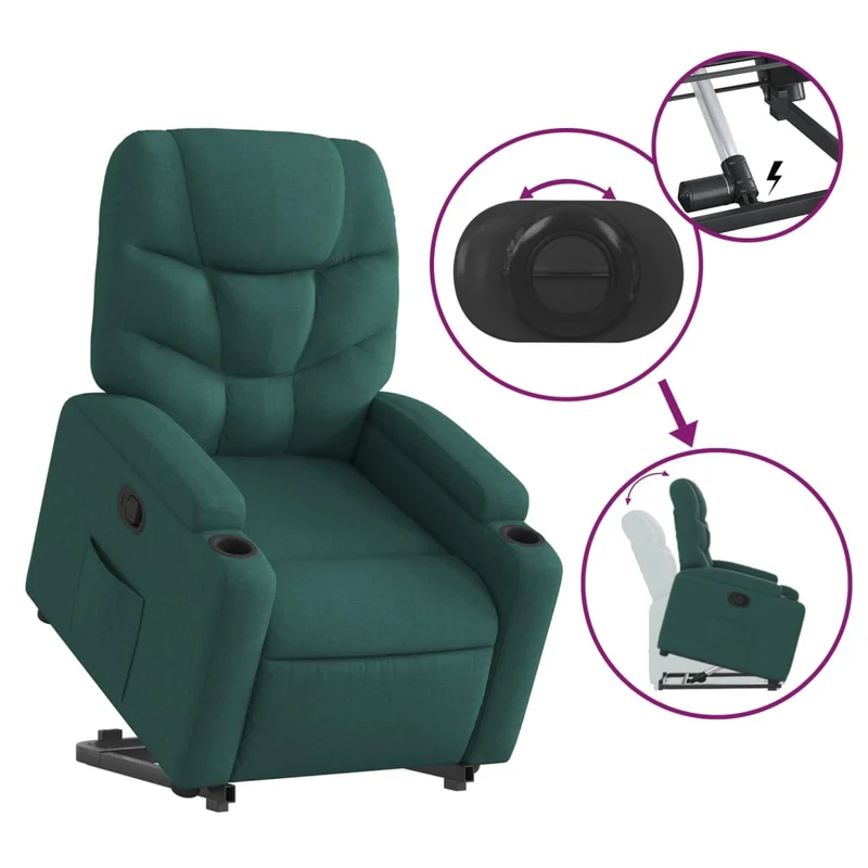 Fauteuil relax TV rembourrage confortable fonction de levage électrique en tissu vert foncé DEC028228