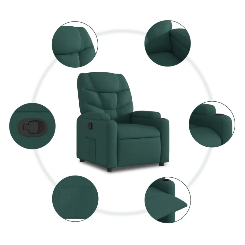Fauteuil relax TV rembourrage confortable fonction d'inclinaison manuelle en tissu vert foncé DEC028224