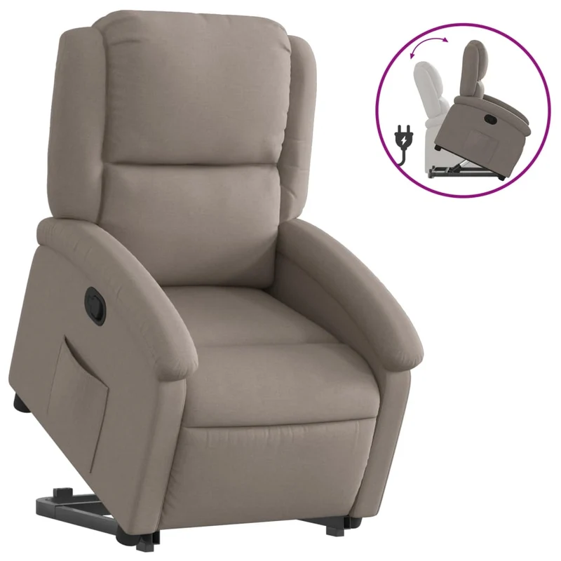 Fauteuil relax TV rembourrage confortable fonction de levage électrique en tissu taupe DEC028200