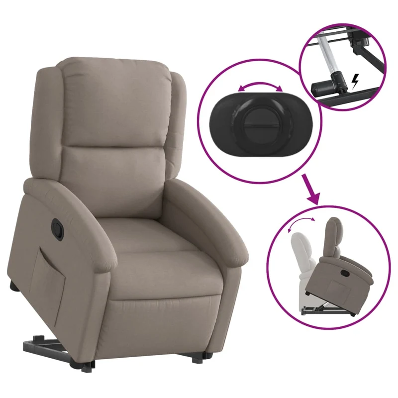 Fauteuil relax TV rembourrage confortable fonction de levage électrique en tissu taupe DEC028200