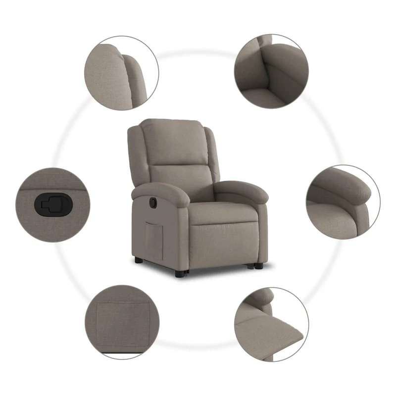 Fauteuil relax TV rembourrage confortable fonction de levage électrique en tissu taupe DEC028200