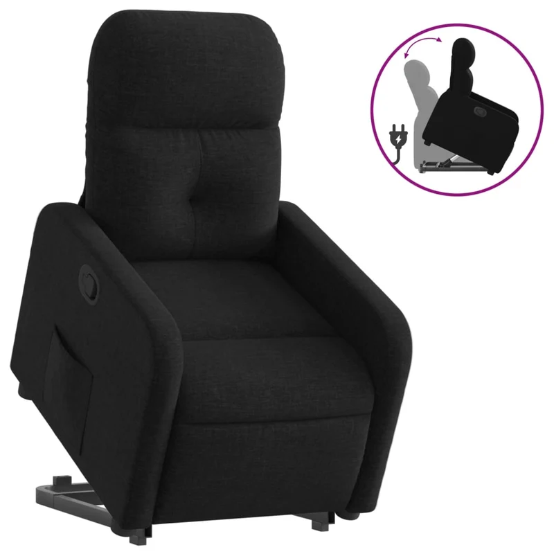 Fauteuil relax TV rembourrage confortable fonction de levage électrique en tissu noir DEC028115
