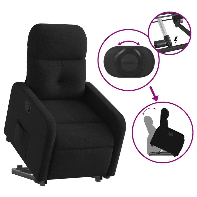 Fauteuil relax TV rembourrage confortable fonction de levage électrique en tissu noir DEC028115