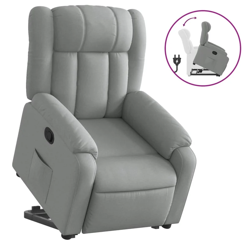 Fauteuil relax TV rembourrage confortable fonction de levage électrique en tissu gris clair DEC027910