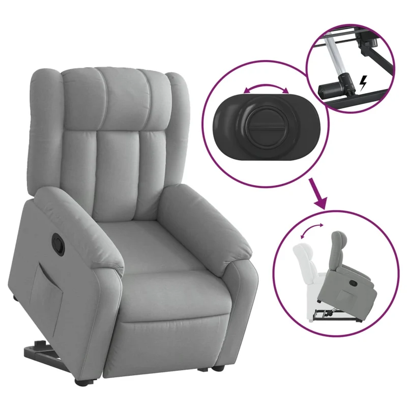Fauteuil relax TV rembourrage confortable fonction de levage électrique en tissu gris clair DEC027910