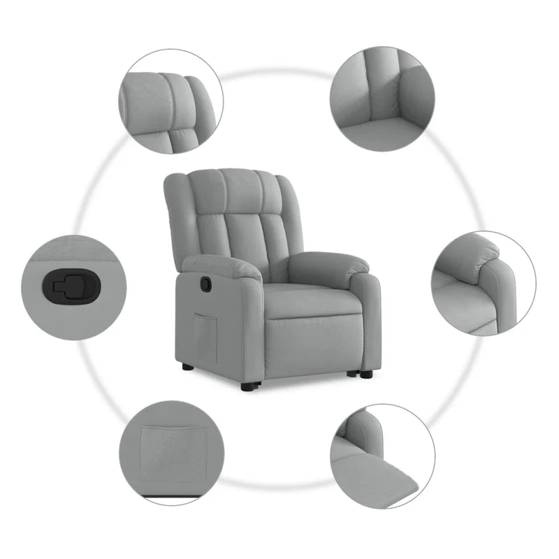 Fauteuil relax TV rembourrage confortable fonction de levage électrique en tissu gris clair DEC027910