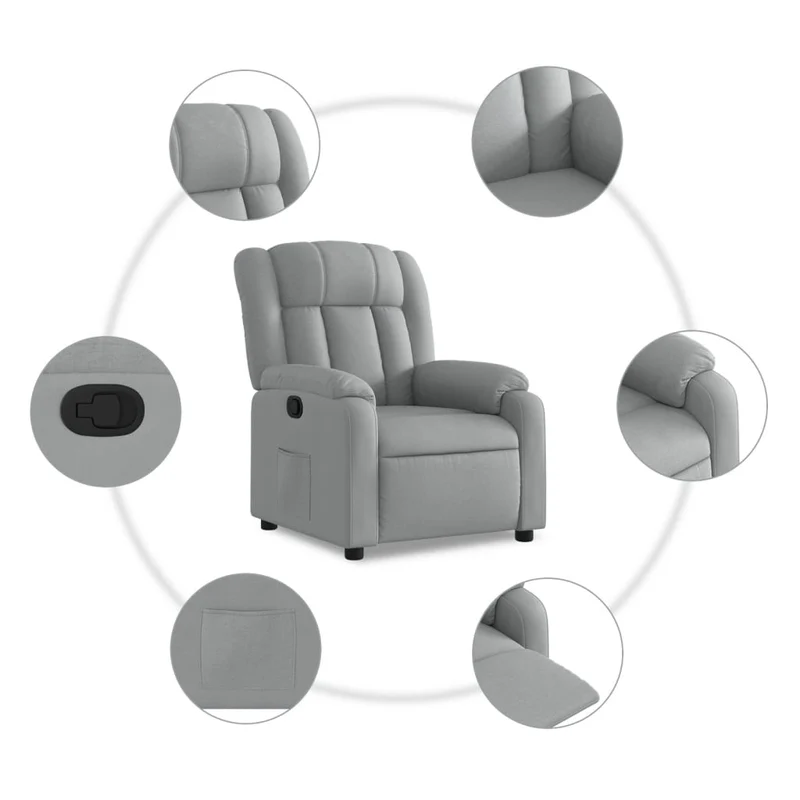 Fauteuil relax TV rembourrage confortable fonction d'inclinaison manuelle en tissu gris clair DEC027903