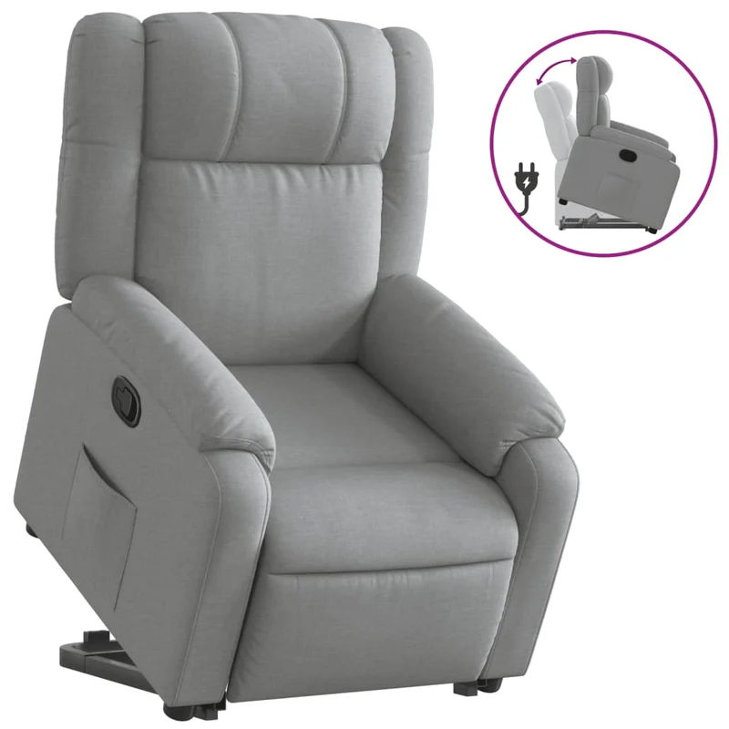Fauteuil relax TV rembourrage confortable fonction de levage électrique en tissu gris clair DEC027898