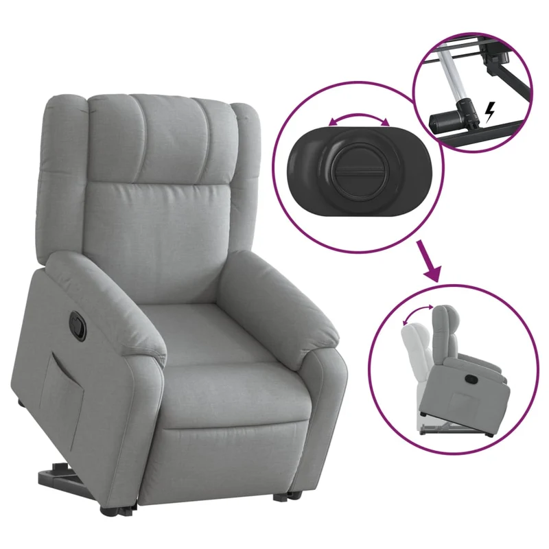 Fauteuil relax TV rembourrage confortable fonction de levage électrique en tissu gris clair DEC027898