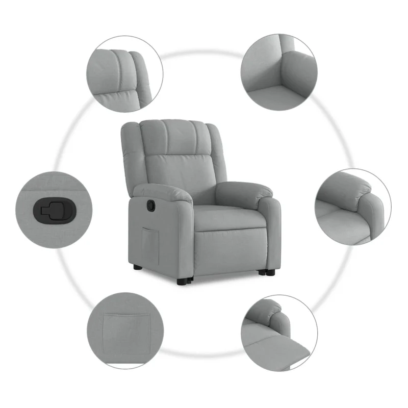 Fauteuil relax TV rembourrage confortable fonction de levage électrique en tissu gris clair DEC027898