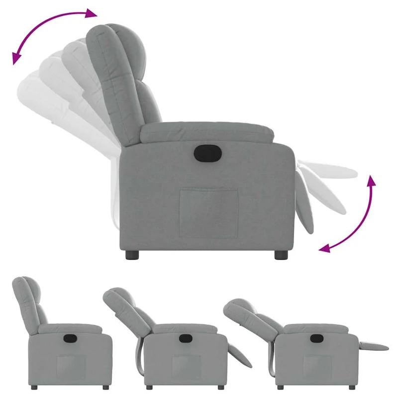 Fauteuil relax TV rembourrage confortable fonction d'inclinaison manuelle en tissu gris clair DEC027897