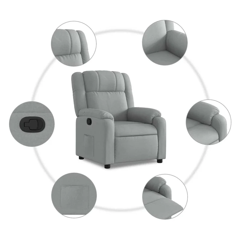 Fauteuil relax TV rembourrage confortable fonction d'inclinaison manuelle en tissu gris clair DEC027897