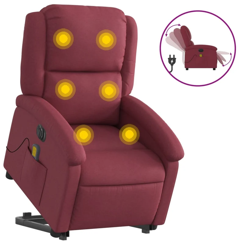Fauteuil de relaxation fonction massage et inclinable en tissu rouge bordeaux DEC027844
