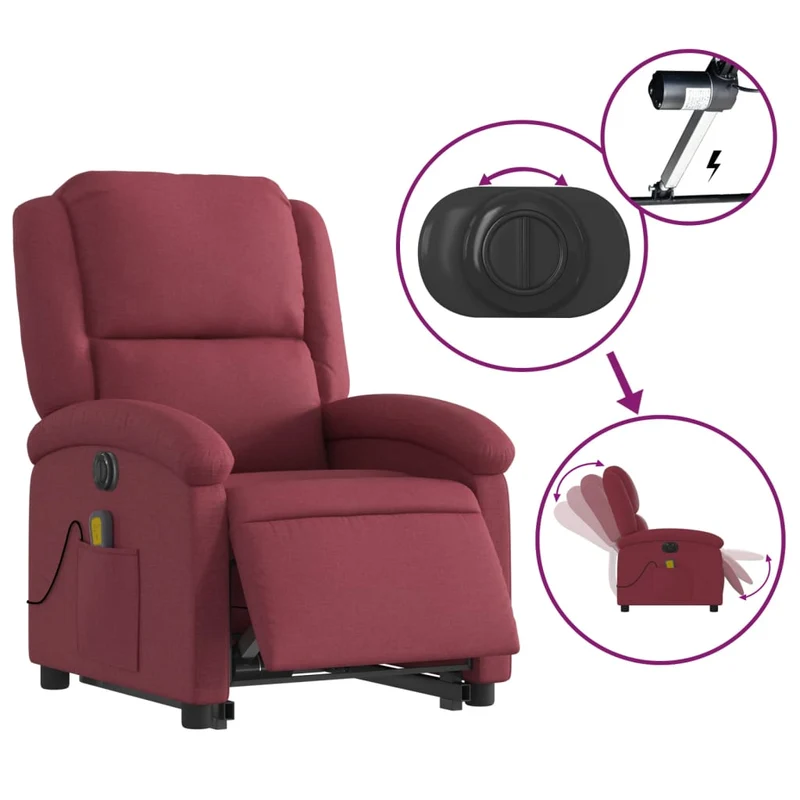 Fauteuil de relaxation fonction massage et inclinable en tissu rouge bordeaux DEC027844