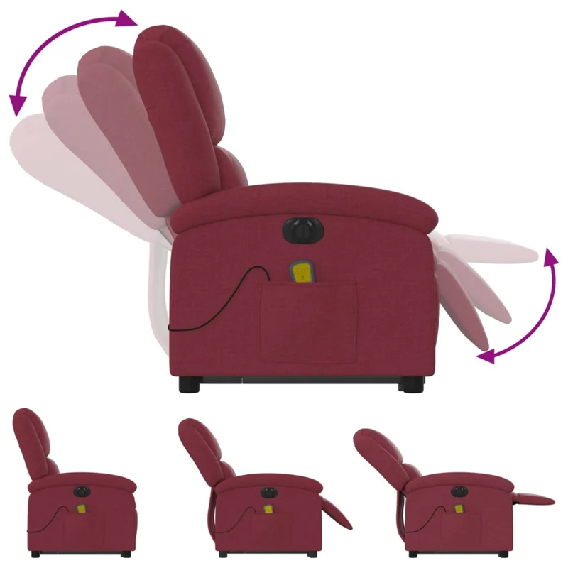 Fauteuil de relaxation fonction massage et inclinable en tissu rouge bordeaux DEC027844