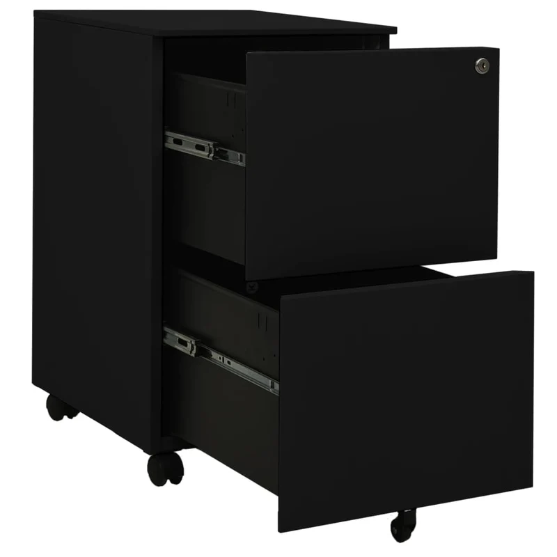 Caissons à tiroirs meuble de bureau sur roulettes avec 2 tiroirs 39 x 45 x 67 cm en acier noir DEC024583